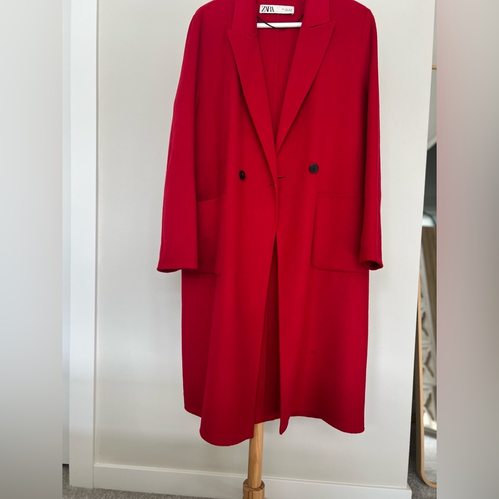 Zara Women's Red Wool Blend Long Coat